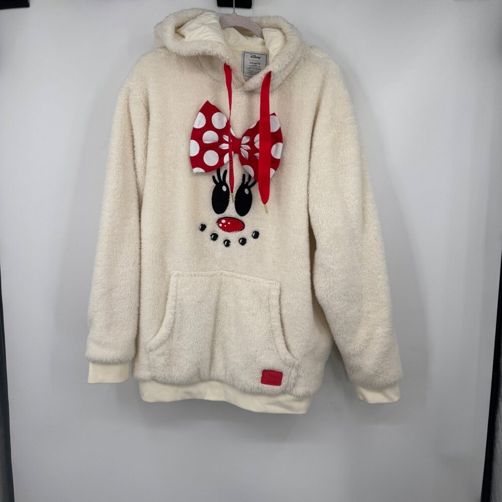 Loungefly Minnie Mouse Holiday Sherpa Hoodie with Mouse Ears woman’s size XL gre